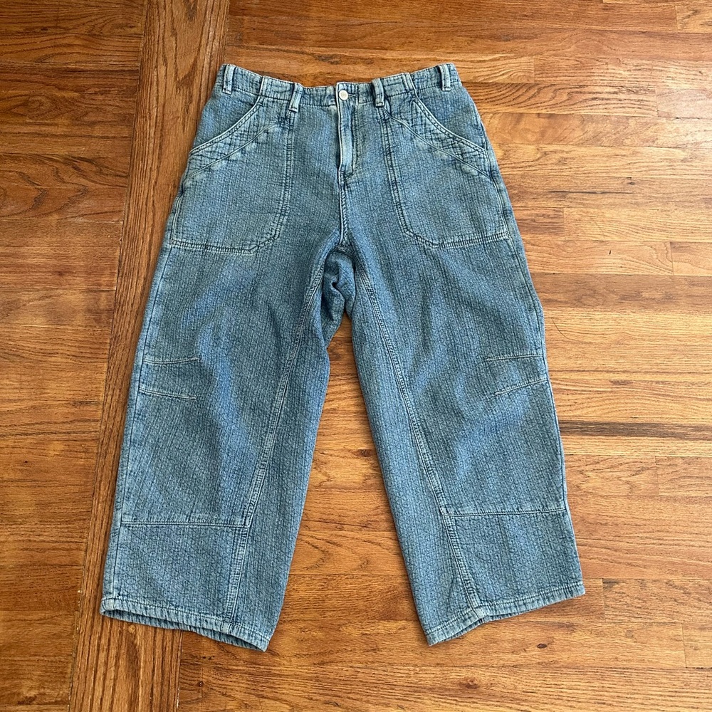 We The Free Blue Cotton Cropped Oversized Pants Free People Woman's Small